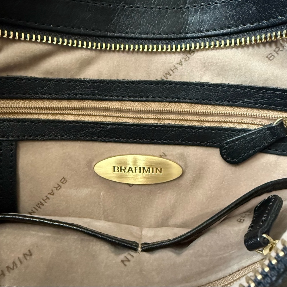 Brahmin Shoulder Bag Womens Black Brown Croc Embossed Leather Tassel Purse Tote - Picture 8 of 10